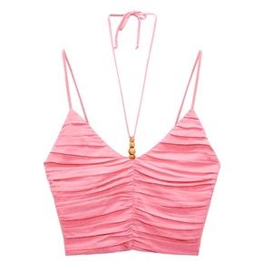 Linen Blend Ruched Top